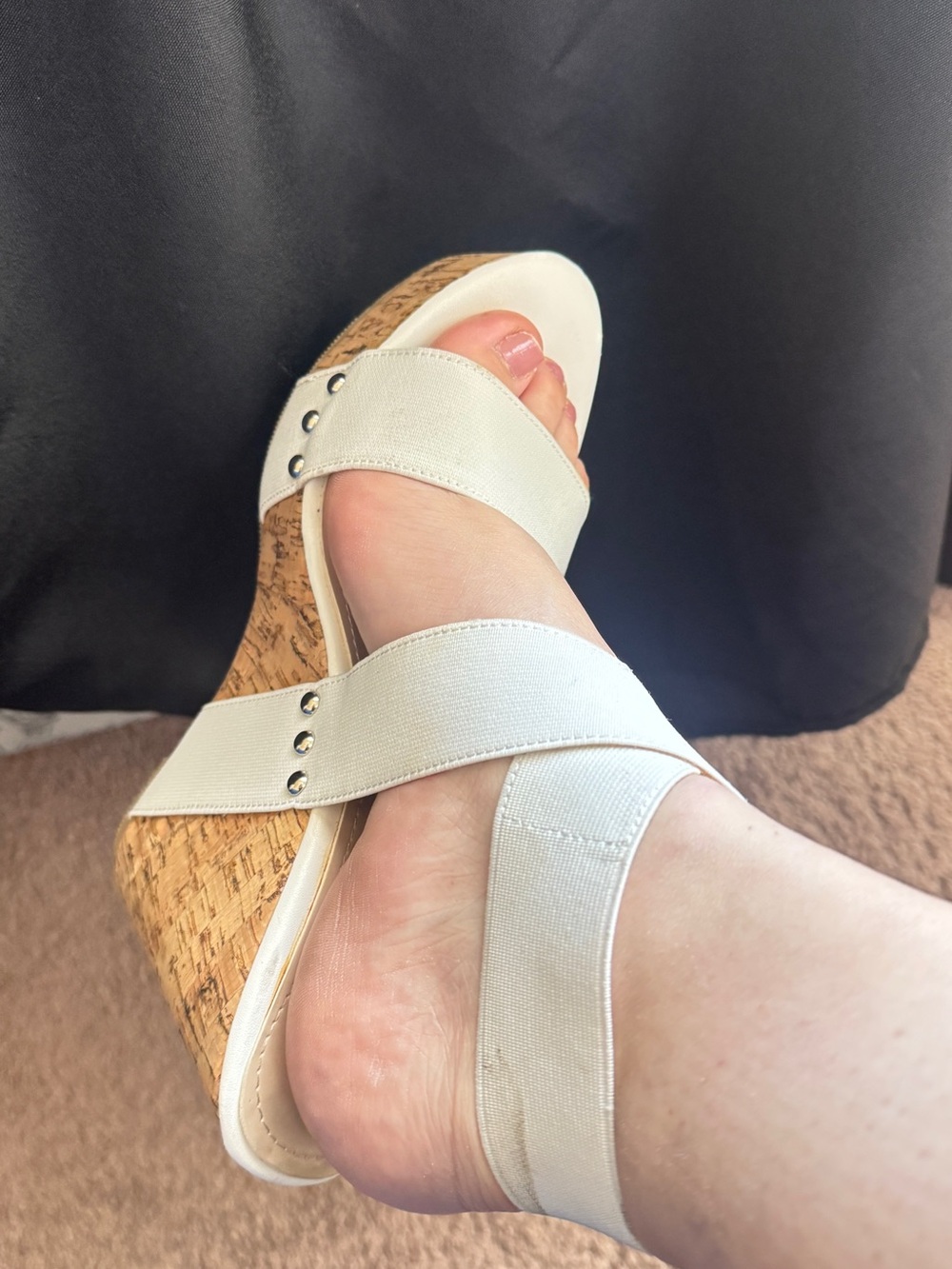 Women’s White Cork Wedge Sandals with Ankle Straps - Picture 2 of 6